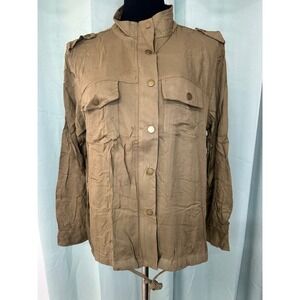Hayden Los Angeles Womens Utility Jacket Olive Green Rayon Shacket Size L